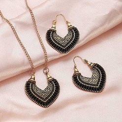 Черный Комплекты из ретро-сплава серег и ожерелий для женщин, сердце, чёрные, 580~610 мм