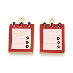 Pink Подвески из сплава и эмали, меню кофе/прямоугольные подвески, золотые, розовые, 27.5x18x1.5 мм, отверстие : 1.9 мм