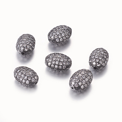 Gunmetal Brass Micro Pave Cubic Zirconia Beads, Oval, Gunmetal, 10x7x5.5mm, Hole: 1mm