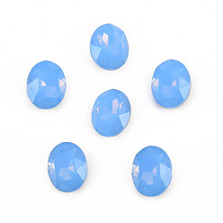 Sapphire K9 Glass Rhinestone Cabochons, Pointed Back & Back Plated, Faceted, Oval, Sapphire, 10x8x4mm