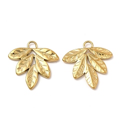 Настоящее золото 18K Ионное покрытие (ip) 304 подвески из нержавеющей стали, очарование листа, реальный 18 k позолоченный, 16.5x16x1.5 мм, отверстие : 1.8 мм