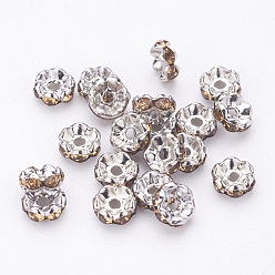 Свет Колорадо Топаз Латунные бусины разделители для поставки стразов, класс А, волнистый край, Платиновый металл, рондель, свет Колорадо Топаз, 6x3 мм, отверстие : 1 мм