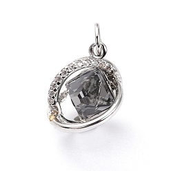 Платинированный Латунные микро проложить кубического циркония подвески, долговечный, со стеклом, Реальная платина, 15x12.5x12 мм, отверстие : 3.6 мм