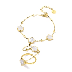 Цветок Ионное покрытие (IP) 304 браслеты-кольца из нержавеющей стали, браслет-цепочка с цветочной ракушкой и открытыми кольцами-манжетами, золотые, 6-3/4 дюйм (17 см)