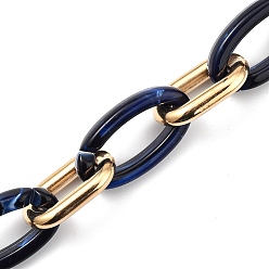 Dunkelblau Handgefertigte ccb kunststoffkabelketten, mit Acrylgliedern, golden, dunkelblau, Links: 28x17x5 mm und 35x19.5x6 mm, 39.37 Zoll (1 m)/Strang