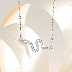 Платина Змея 925 ожерелья из стерлингового серебра с микропаве из прозрачных кубических цирконий, платина, 15.75 дюйм (40 см)