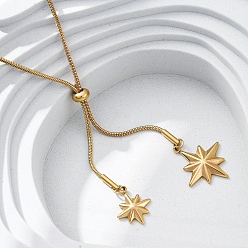 Настоящее золото 18K 304 ожерелья-слайдеры из нержавеющей стали в форме звезды, ионное покрытие (ip), реальный 18 k позолоченный, 35.43 дюйм (90 см)