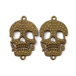 Antique Bronze Halloween Theme Alloy Links Connectors, Skull, Antique Bronze, 34x22x2mm, Hole:1.6mm