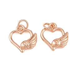 Розовое Золото Латунные подвески, сердце с крыла прелести, стойки покрытие, долговечный, без кадмия и без свинца, розовое золото , 14x13x3.5 мм, Перейти кольцо: 5x1 мм, внутренний диаметр: 3 мм