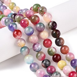(52) Непрозрачная лаванда Окрашенные природные белый нефрит бисер пряди, два тона, круглые, разноцветные, 10x10 мм, отверстие : 1 мм, около 38~39 шт / нитка, 14.96~15.6'' (38~39 см)