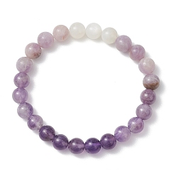 Смешанные камни 8.5Мм круглые браслеты из натуральных аметистов, белого лунного камня и лавандового аметиста, внутренний диаметр: 2-1/4 дюйм (5.6 см)