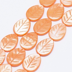 Orange Autumn Theme Dyed Natural Shell Beads Strands, Leaf, Orange, 20x15x4mm, Hole: 1mm, about 20pcs/strand, 15.7 inch(40cm)