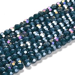 Bleu De Prusse Supports de perles de verre opaques, couleur ab , à facettes (32 facettes), ronde, null, 4.5x4mm, Trou: 1mm, Environ 94~95 pcs/chapelet, 13.90~14.02 pouce (35.3~35.6 cm)