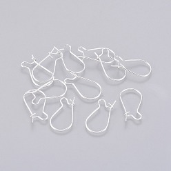 Серебро Латунные серьги-кольца серьги почек, серебряный цвет гальваническим, 18 датчик, 20x10 мм, штифты : 1 мм