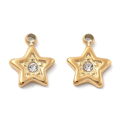 Настоящее золото 18K 304 подвески из нержавеющей стали, со стразами, ионное покрытие (ip), звезда, реальный 18 k позолоченный, 8.5x7x1 мм, отверстие : 0.9 мм