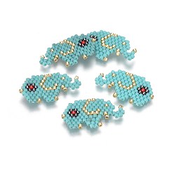 Pale Turquoise Handmade Japanese Seed Beads, with Japan Import Thread, Loom Pattern, Elephant, Pale Turquoise, 13.5x25.5x2mm