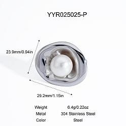 Нержавеющая Сталь Цвет Винтажные 304 овальные манжеты из нержавеющей стали для женщин, с имитацией жемчуга, цвет нержавеющей стали, 29.2x23.9 мм