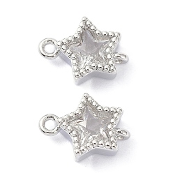 Платина Экологически чистые латунные соединители с прозрачным кубическим цирконием, долговечный, звезда, Реальная платина, 11x8x3.8 мм, отверстие : 1.2 мм