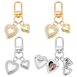 Золотой & Цвет Нержавеющей Стали 4 шт. 2 стили сердце 316 нержавеющая сталь и латунь медальон подвеска украшения, с поворотными застежками, золотые и нержавеющая сталь цвет, 58 мм