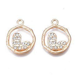 Light Gold Colgantes de la aleación, con diamantes de imitación de cristal, sin cadmio y níque y plomo, encantos del corazón, la luz de oro, 22x17x2.5 mm, agujero: 2 mm