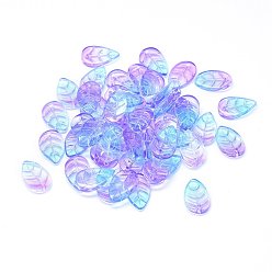 Разноцветный Прозрачные стеклянные подвески, лист, два тона, красочный, 18x11x3 мм, отверстие : 1.2 мм