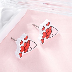 Сердце Деревянные серьги-гвоздики, с 304 гвоздями из нержавеющей стали, платина, сердце, 14.5x12 мм