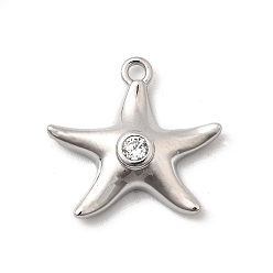 Морская звезда Латунные микро проложить кубического циркония подвески, без кадмия, без никеля и без свинца, Реальная платина, морская звезда, 14x15x3.5 мм, отверстие : 1.4 мм