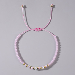 Pink Элегантные браслеты из плетеного бисера с имитацией жемчуга, стекла и латуни для женщин., рондель, розовые, 11.02 дюйм (28 см)