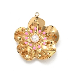 Бледно-Розовый 304 подвески из нержавеющей стали, , с эмалью и абс пластика имитация жемчуга, вакуумное покрытие pvd, реальный 18 k позолоченный, розовый жемчуг, 31x28x8.5 мм, отверстие : 1.8 мм