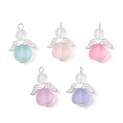 Серебро Подвески ангелы из прозрачного акрила, с бусинами из сплава и прозрачными акриловыми бусинами, серебряные, 28x20x9 мм, отверстие : 2.5 мм