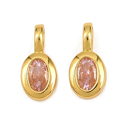 Настоящее золото 18K Латунные микро проложить кубического циркония подвески, овальные амулеты, реальный 18 k позолоченный, 13x6x4.5 мм, отверстие : 3.5x2.5 мм