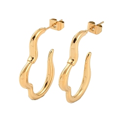 Golden Ion Plating(IP) 304 Stainless Steel Twist Stud Earrings, Half Hoop Earrings for Women, Golden, 27x3mm
