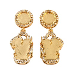 Золотой Серьги-гвоздики из латуни с прозрачным фианитом и прозрачным фианитом, долговечный, стойки покрытие, плоско-круглые, золотые, лоток: 8 мм и 14x11 мм, 36x15.5 мм, штифты : 12x1 мм