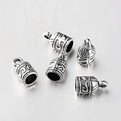 Античное Серебро Концевики для шнура, сплав, тибетский стиль, Торцевые крышки, колонка, без кадмия и без свинца, античное серебро, 13x7 мм, отверстия: 2 mm, Внутренний диаметр: 5 mm