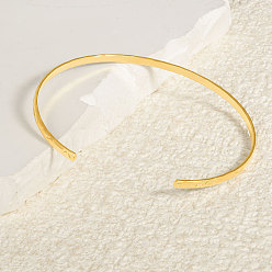 Настоящее золото 18K Европейский и американский стиль 304 простые браслеты из нержавеющей стали, браслеты-манжеты для женщин, реальный 18 k позолоченный, внутренний диаметр: 2-5/8 дюйм (6.6 см)