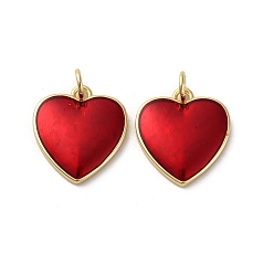 Красный Латунь эмаль подвески, сердце, стойки покрытие, долговечный, с целью перехода в кольце, без кадмия и без свинца, реальный 18 k позолоченный, красные, 16.5x15x2.5 мм, отверстие : 3 мм