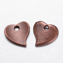 Red Copper Alloy Charms, Heart, Red Copper, 12x12x2mm, Hole: 1.5mm