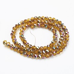 Dark Goldenrod Electroplate Transparent Glass Beads Strands, Half Rose Gold Plated, Faceted, Rondelle, Dark Goldenrod, 2.5x2mm, Hole: 0.4mm, about 199pcs/strand, 13.4 inch(34cm)