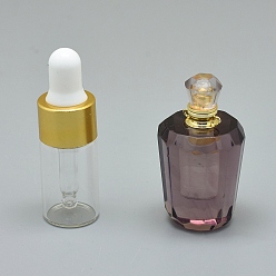 Amethyst Faceted Synthetic Amethyst Openable Perfume Bottle Pendants, with Brass Findings and Glass Essential Oil Bottles, 40~48x21~25mm, Hole: 1.2mm, Glass Bottle Capacity: 3ml(0.101 fl. oz), Gemstone Capacity: 1ml(0.03 fl. oz)