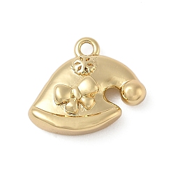 Золотой Рождественские латунные подвески, шляпа с бантом, золотые, 11x13x4 мм, отверстие : 1.2 мм
