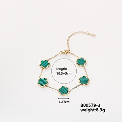 Зеленый Нержавеющая сталь ссылка браслеты, браслеты-цепочки для женщин, цветок, зелёные, 6-1/2 дюйм (16.5 см)