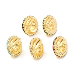 Mixed Color Brass Micro Pave Cubic Zirconia European Beads, Large Hole Beads, Planet Shape, Golden, Mixed Color, 5x9.5x10.5mm, Hole: 5mm