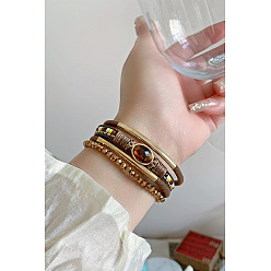 Верблюжий Многорядные браслеты из искусственной кожи в стиле бохо для женщин, со стеклянными бусинами и магнитными застежками, верблюжие, 7-5/8 дюйм (19.3 см)