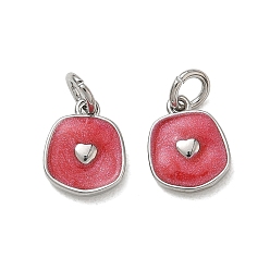 Rot Messing Emaille-Anhänger, Nuggets mit Herzanhängern, mit Glitzerpulver, cadmiumfrei und bleifrei, Gestell, langlebig überzogen, Platin Farbe, rot, 11x9x2 mm, Bohrung: 3 mm