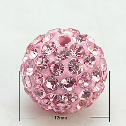 Light Rose Polymer Clay Rhinestone Beads, Grade A, Round, PP15, Light Rose, 12mm, Hole: 2mm, PP15(2.1~2.2mm)