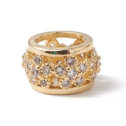 Настоящее золото 18K Экологически чистые стойки покрытие латунь микро паве кубический цирконий европейские бусины, бусины с большим отверстием, долговечный, без свинца и без кадмия, RONDELLE с цветком, реальный 18 k позолоченный, 9x5.5 мм, отверстие : 5.5 мм