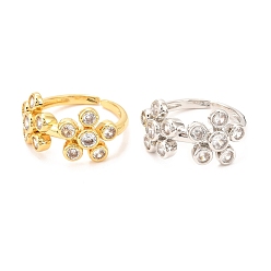(52) Непрозрачная лаванда Кольцо-манжета с кубическим цирконием из латуни с микропаве, открытые кольца, долговечный, два цветка, разноцветные, размер США 6 1/2 (16.9 мм)