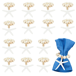 пшеница 15шт. деревянные бусины кольца для салфеток, с джутовым шнуром и подвеской в виде морской звезды из смолы, цвет пшеницы, 130 мм