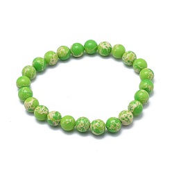 Imperial Jasper Synthetic Regalite Bead Stretch Bracelets, Round, Dyed, Lawn Green, 2-1/8 inch~2-3/8 inch(5.5~6cm), Bead: 8mm