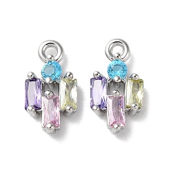 Платина Латунные микро проложить кубического циркония прелести, без кадмия, без никеля и без свинца, прямоугольник амулеты, платина, 12x6.5x3 мм, отверстие : 1 мм